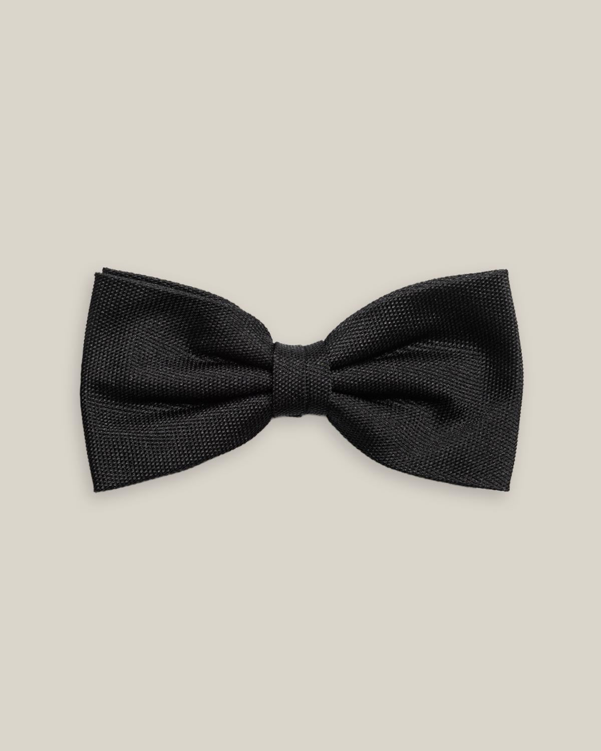 Black pre-tied bow tie with a finely textured woven silk finish