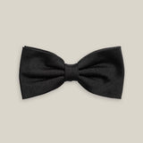 Black pre-tied bow tie with a finely textured woven silk finish