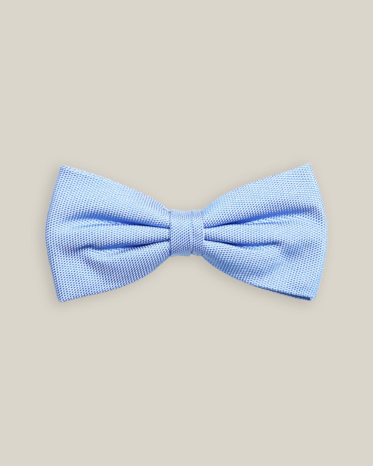 Light blue pre-tied bow tie with a finely textured woven silk finish