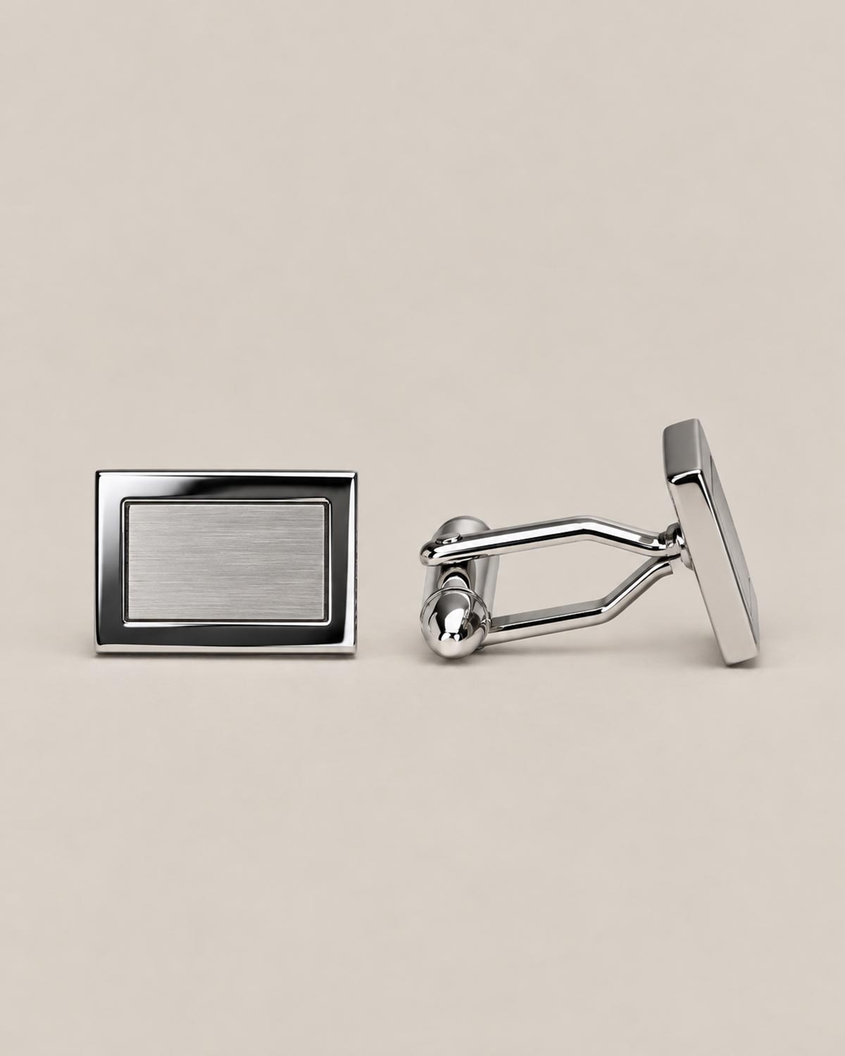 Rectangular silver-tone cufflinks with brushed centres, polished borders and T-bar fastenings.