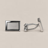 Rectangular silver-tone cufflinks with brushed centres, polished borders and T-bar fastenings.