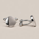 Round Brushed and Polished Silver-Tone Cufflinks.