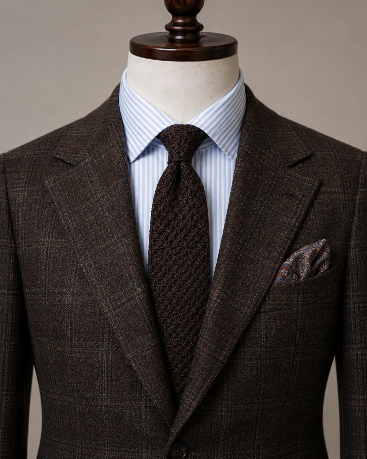 Brown Knitted Cotton Tie on mannequin