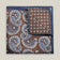 Brown double-face silk pocket square with ornate pale blue, navy, ochre and ivory paisley, a small floral medallion reverse and a navy border.