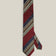 Full view of burgundy and navy silk tie with olive green and ivory diagonal stripes