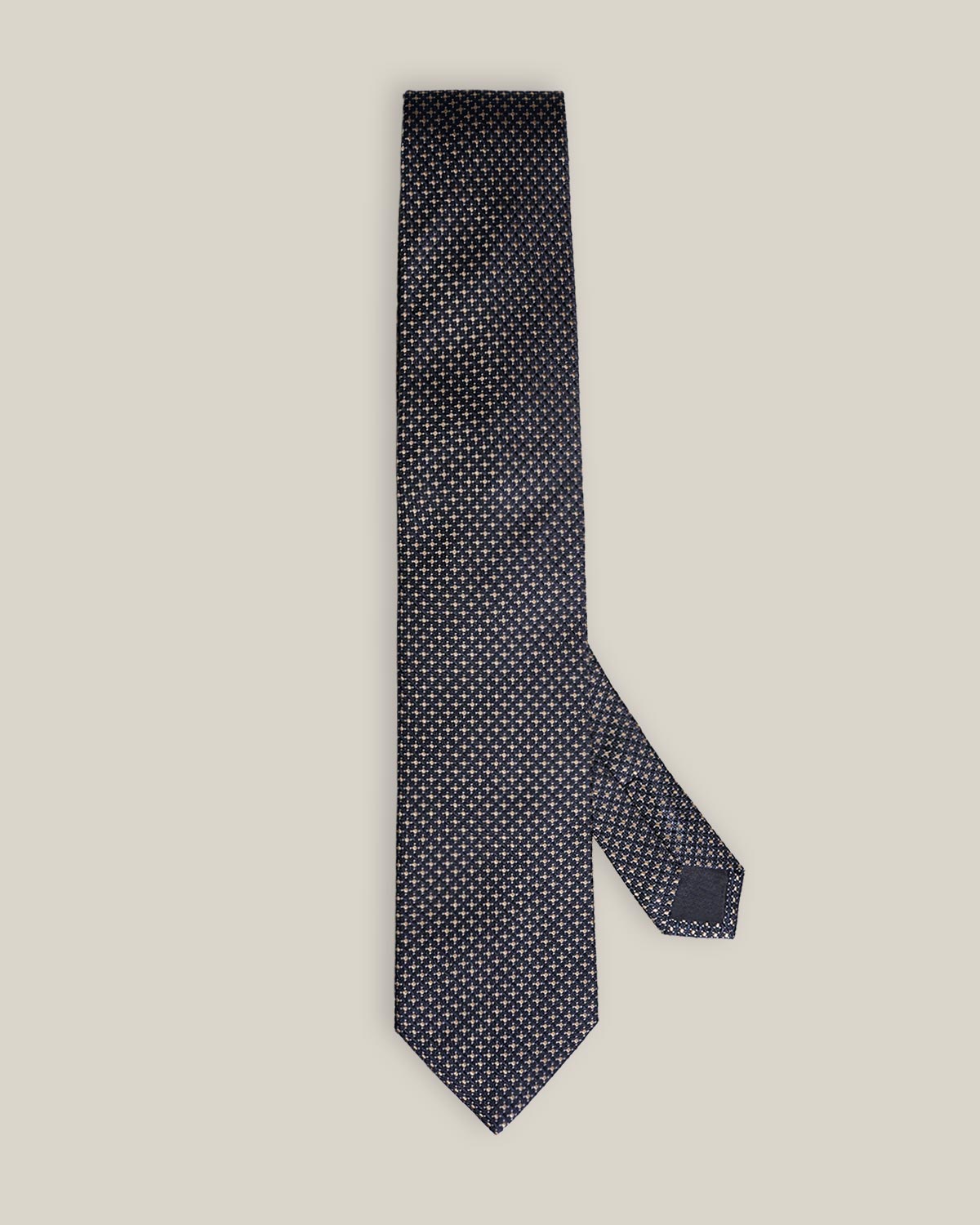 Navy woven tie with fine brown and rust micro-pattern by Stockholm Kravatt