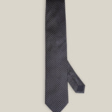 Navy woven tie with fine brown and rust micro-pattern by Stockholm Kravatt