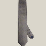Beige and brown textured woven pure silk tie with small navy blue dots