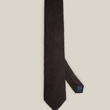 Deep brown woven wool tie with a textured surface and a classic pointed tip.
