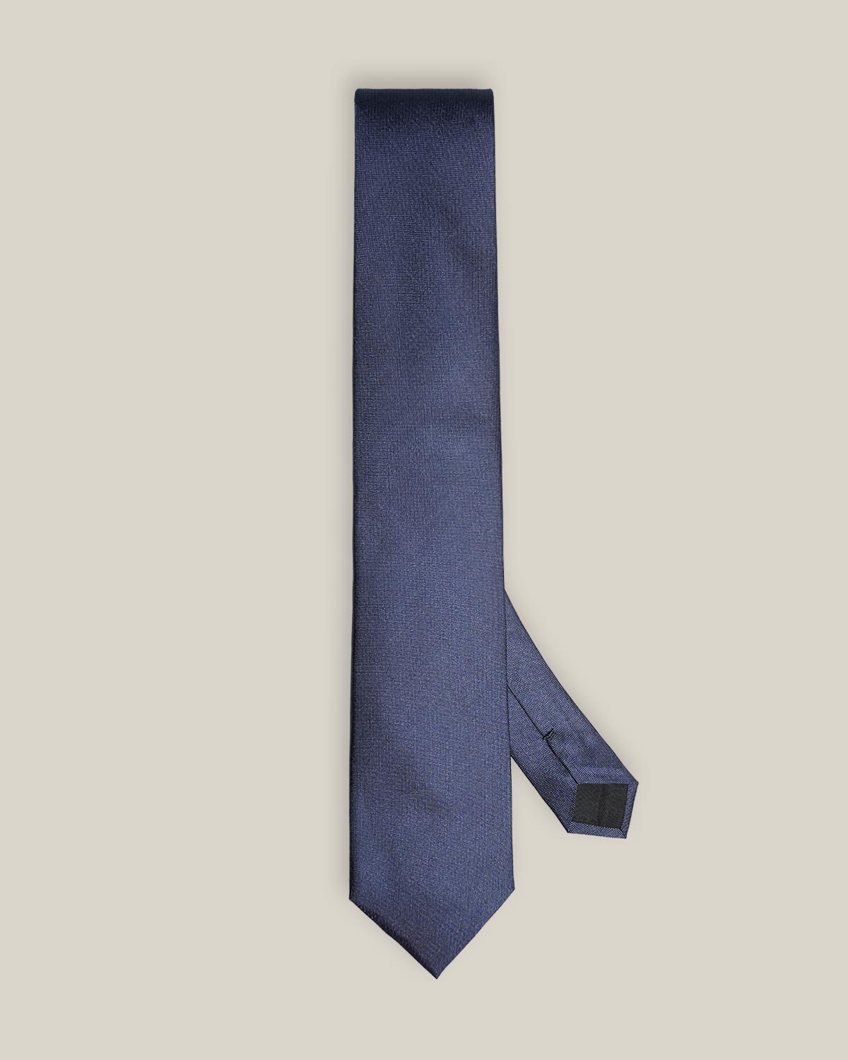 Full view of blue Oxford silk tie with subtle woven texture
