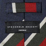 Navy Club Stripe Silk Tie — full length view