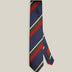 Navy Club Stripe Silk Tie — detail view with Stockholm Kravatt label