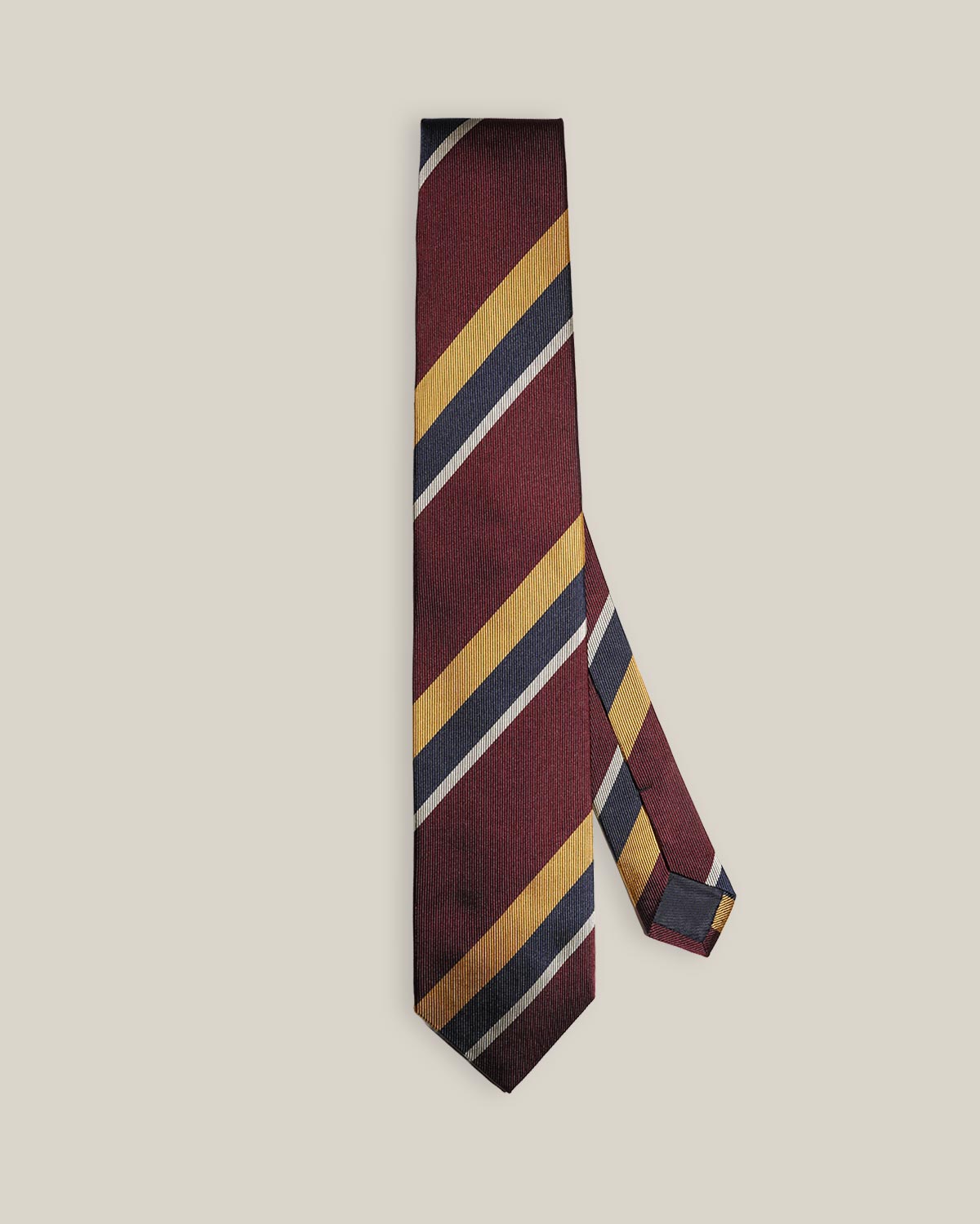 Burgundy Club Stripe Silk Tie — full length view