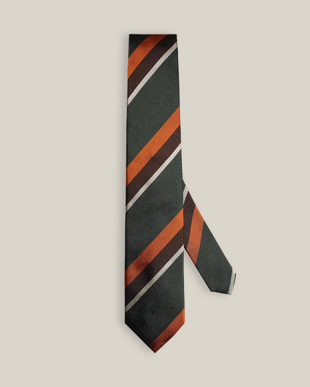 Forest Green Club Stripe Silk Tie — full length view