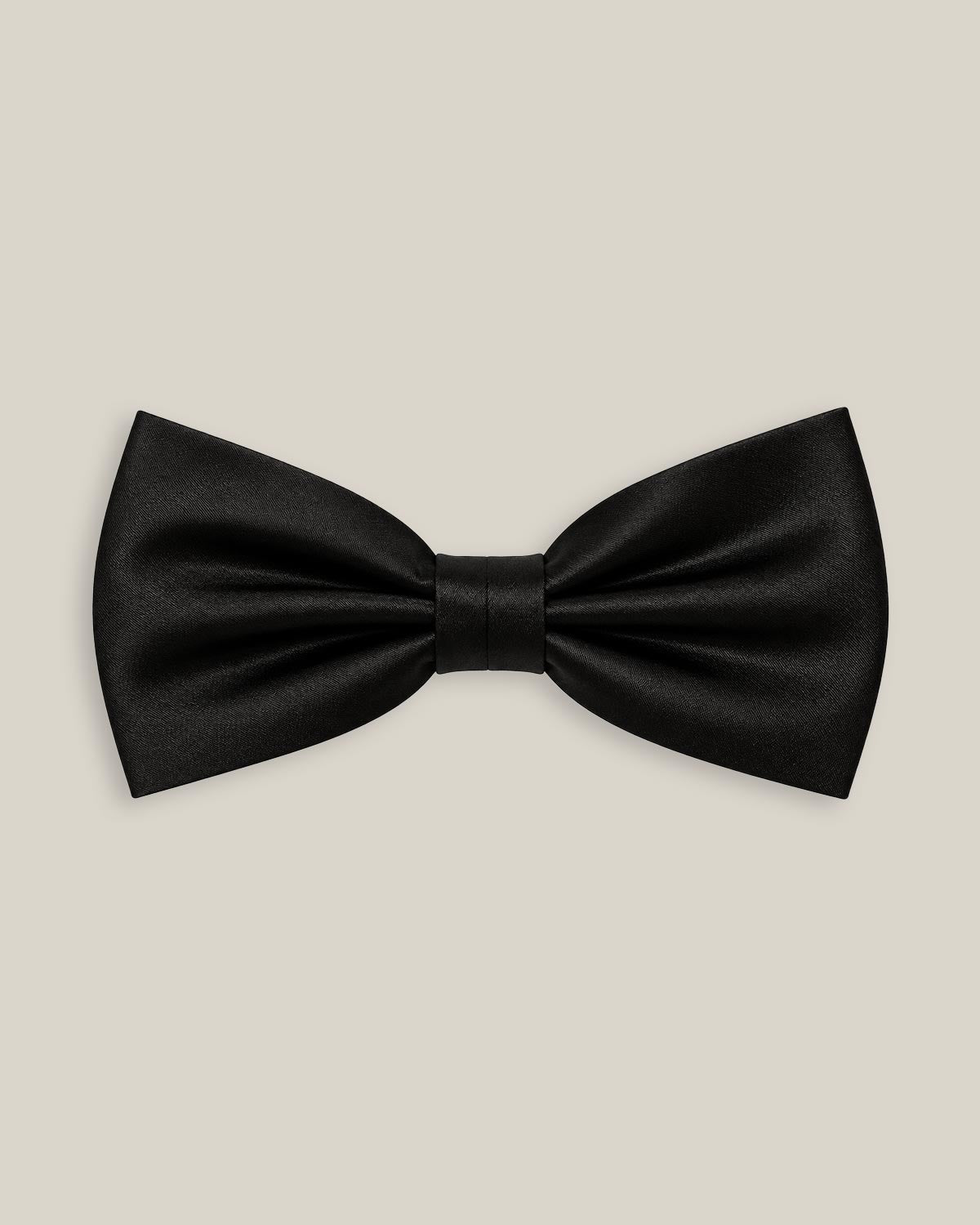Black satin pure silk pre-tied bow tie by Stockholm Kravatt