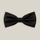 Black satin pure silk pre-tied bow tie by Stockholm Kravatt